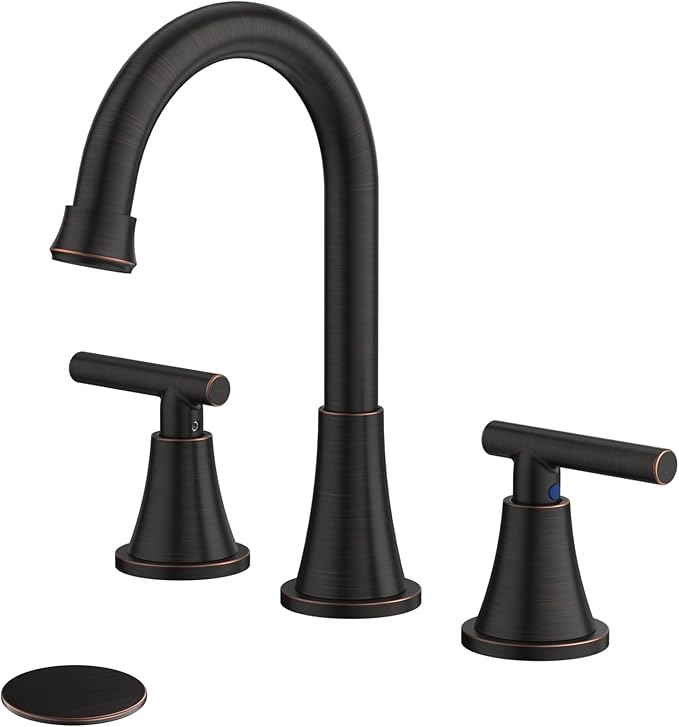 Bathroom Faucets for Sink 3 Hole, Hurran Oil Rubbed Bronze Bathroom Sink Faucet with Pop-up Drain and Supply Lines, Stainless Steel Lead-Free Widespread Faucet for Vanity RV Farmhouse