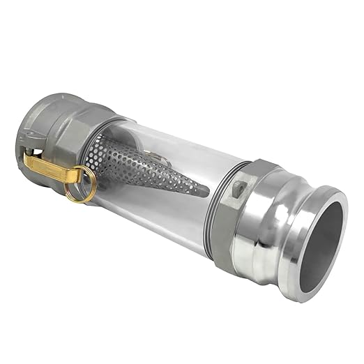 Gloxco 3" in-line Camlock Polycarbonate Sight Glass and Strainer Assembly (CAM-30-SGST-PCAL)