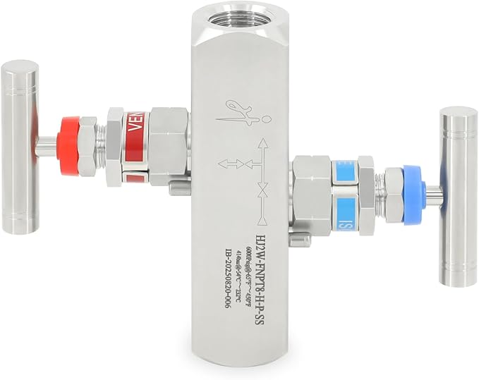 2 Valve Manifold 316 Stainless Steel 2 Way High Pressure Manifold Gas Distributor for Pressure Gauges and Pressure Transmitters from Rosemount, Siemens, Honeywell, E+H.