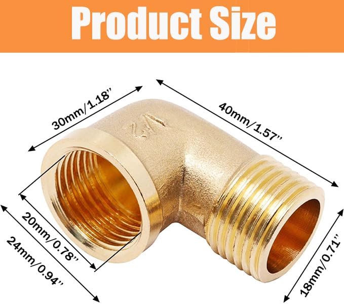 2pcs Brass Pipe Fitting 90 Degree Elbow 1/2" NPT Male to 1/2" NPT Female Pipe Fittings