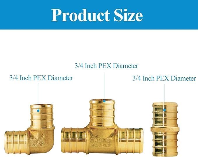 WiseWater 60 Pcs Pex Fittings, 3/4 inch T PEX Tee(20PCS) & 90 Degree Elbow & Straight Coupling, Brass Barb Crimp Pipe Fitting for Pex Pipe(Pack of 60), UPC Certified