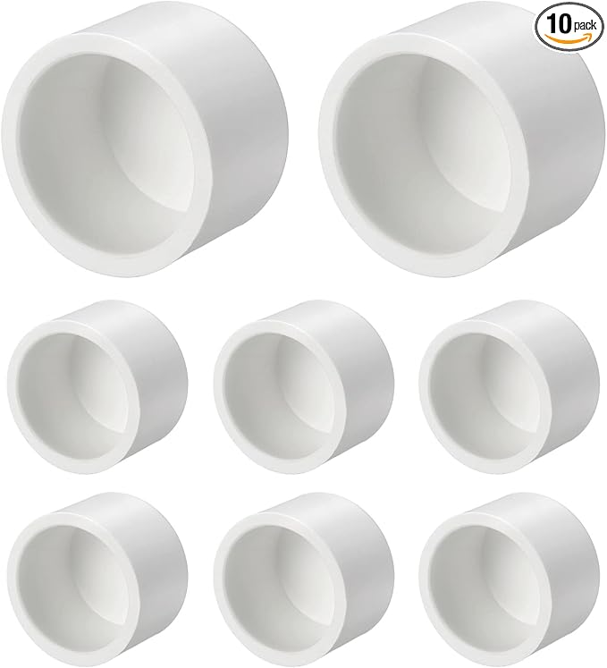 10Pcs 1 1/4" PVC External End Cap Fitting, SCH40 Furniture Grade PVC Pipe Plug Adapter, Pipe Cover Fittings for DIY Project, Irrigation System, Plumbing Framework, Garden Structure
