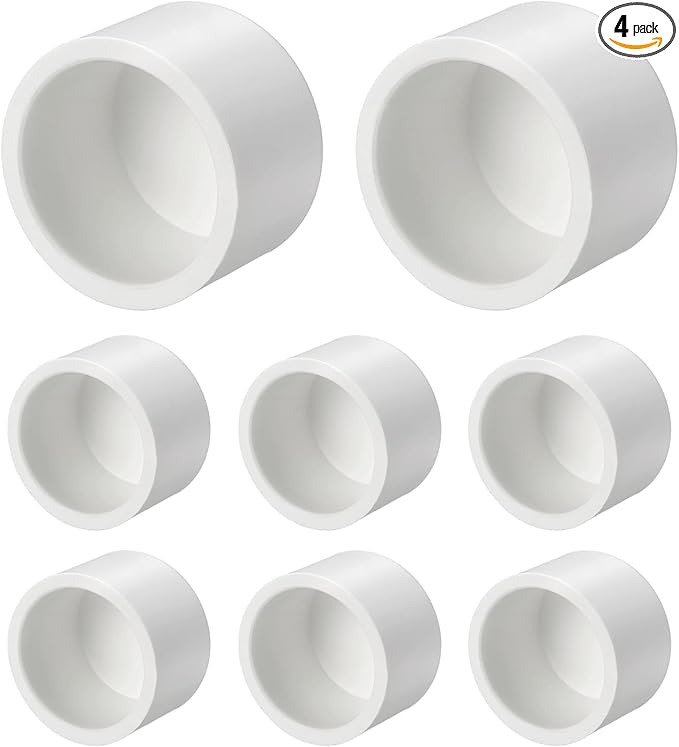 4Pcs 1 1/4" PVC External End Cap Fitting, SCH40 Furniture Grade PVC Pipe Plug Adapter, Pipe Cover Fittings for DIY Project, Irrigation System, Plumbing Framework, Garden Structures