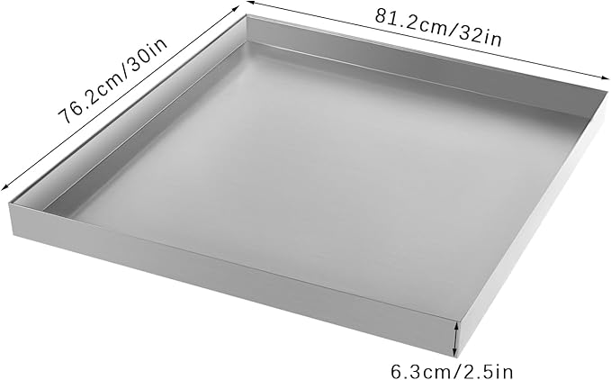 32" x 30" x 2.5" Washing Machine Pan Washing Machine Drip Pan, No-Hole Design, 304 Stainless Steel Drain Tray for Electric Water Heater & Air Conditioning Units