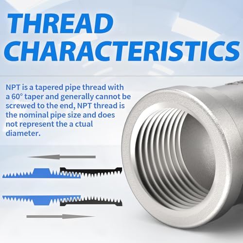 ChillWaves 304 Stainless Steel Pipe Fitting, Male Run Tee 1/4" NPT Female x 1/4" NPT Female x 1/4" NPT Male Thread Adapter(4-PACK)