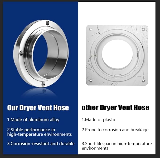 Aluminum Alloy 4 Inch Dryer Vent Hose Connector Kit, Quick Setup Design With Extra Thick(6-Ply) Aluminum Foil 5 Ft Duct And 2 Clamps, Antioxidant And Durable For Dryer Washer Bathroom