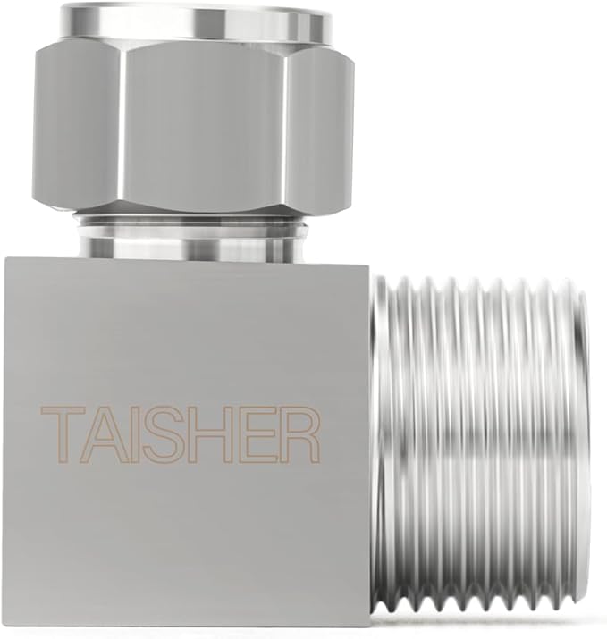 TAISHER 1PCS 304 Stainless Steel Square 90 Degree Compression Tube Pipe Fitting Connector, 1/4" Tube OD x 3/8" NPT Male Adapter