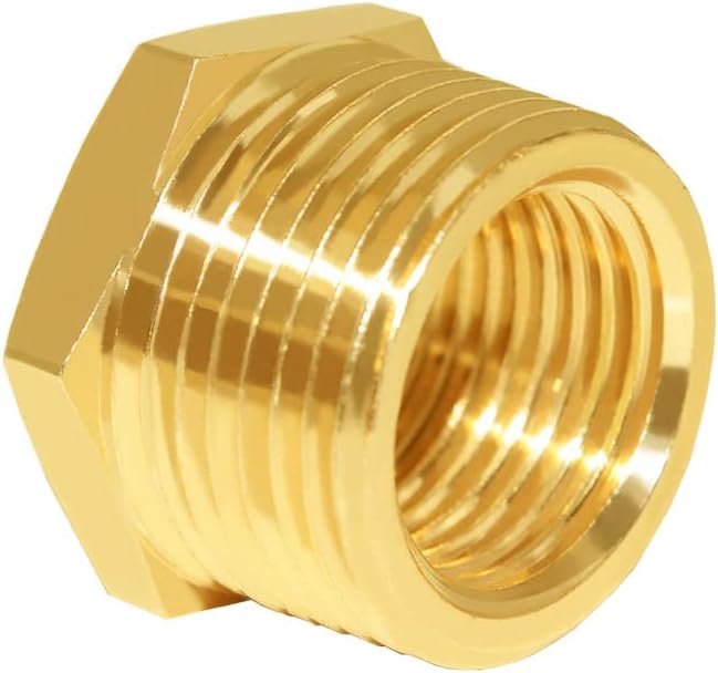 Hooshing 2PCS Brass Reducing Hex Bushing 3/4" NPT Male to 3/8" NPT Female Reducer Pipe Convert Adapter