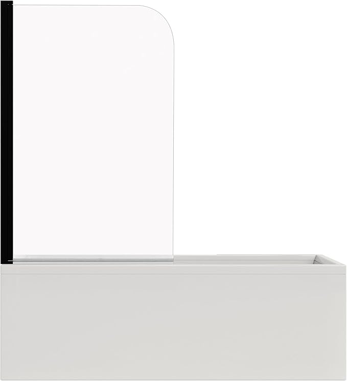 Fixed Frameless Shower Screen for Bathtub - 32" W x 55" H Glass Panel, 6mm Tempered Glass with Matte Black Aluminum Frame, Easy Install Bath Enclosure for Modern Bathroom