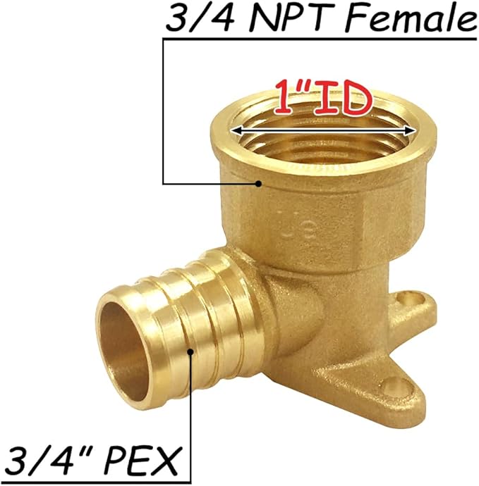 3PCS LF Brass 3/4 Inch PEX Barb to 3/4 NPT Female with Drop Ear 90 Degree Elbow Coupling Pipe Crimp Fitting