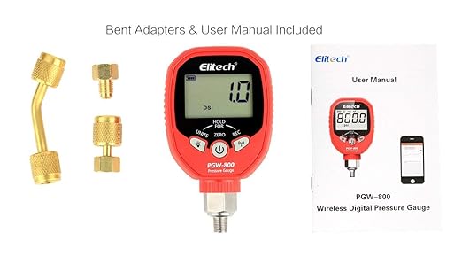Elitech PGW-800 Wireless Digital High Pressure Gauge HVAC IP65 Waterproof -14.5~800 PSI 1/8'' NPT