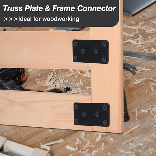 Mending Plate, Metal Steel Flat Straight Brace Bracket, Black Double-Wide Joining Plate for Wood Furniture Fastening & Fixing with 2 Sets of Screws of Different Lengths(50x100mm, 4 Pack)