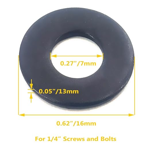 50 Pcs 1/4" Stainless Steel Washers, 18-8 (304) Stainless Steel Flat Washers for Bolts and Screws, Black Oxidized