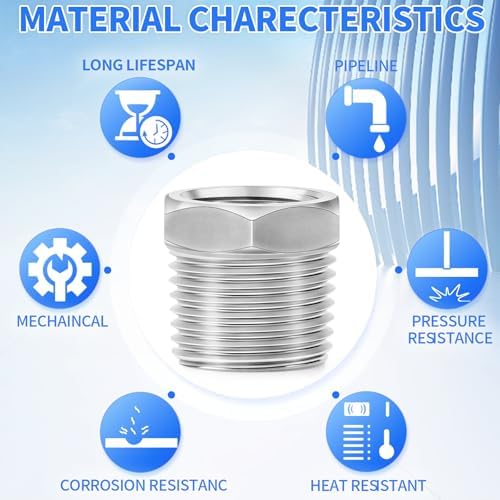 ChillWaves 304 Stainless Steel Pipe Fitting, Reducer Hex Bushing 3/8" NPT Male x 1/4" NPT Female Thread Adapter(12-PACK)