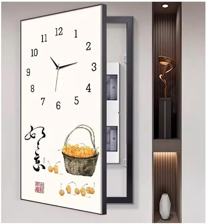 Fuse Box Cover Cabinet, Breaker Box Cover, Decorative Painting of Electricity Meter with Clock, Wall Mounted Hide Electrical Panel Cover Decorative,Q,50x70cm