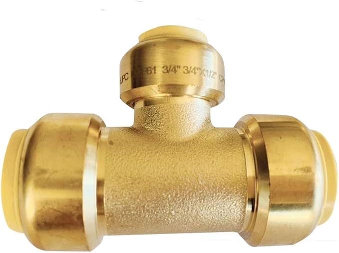 EFIELD Push-Fit Fitting 3/4" X3/4" X1/2" Tee to Connect Pex, Copper, CPVC Pipe with Two Size Disconnect Tool Clips,(PF127)