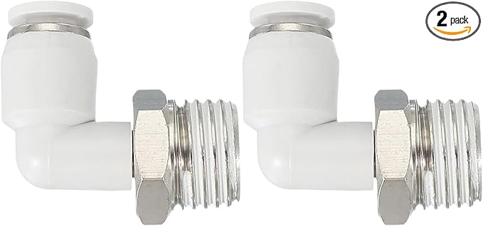 PATIKIL Push to Connect Fitting, 2 Pack Pneumatic Air Elbow Quick Connector 1/4"PT Male Thread x 4mm Tube 90 Degree Connect Tubing Elbow Air Tube Fitting Pneumatic Quick Adapter, White