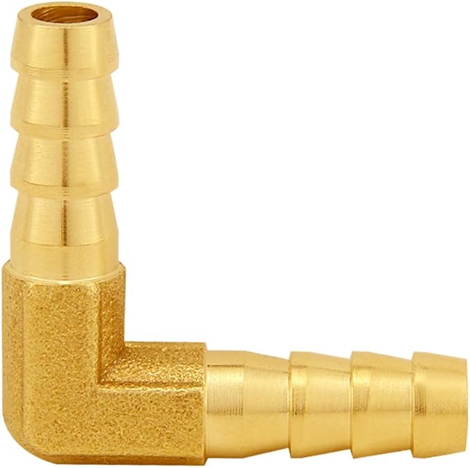 6PCS Solid Brass 5/16"OD Barb Elbow Fittings 2-Way 90 Degree L Right Angle Barbed Fitting for Water/Oil/Gas