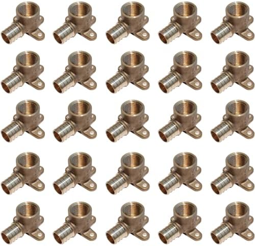 SharkBite 3/4 Inch Crimp x 1/2 Inch FNPT Crimp 90 Degree Drop Ear Elbow, Pack of 25, Brass Plumbing Fitting, PEX Pipe, PE-RT, UC342LF