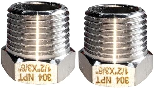 2 Pcs Stainless Steel Bushing 1/2" Male to 3/8" Female, 1/2" to 3/8" NPT Adapter Hex Stainless Steel Reducing Pipe Adapter Fitting Pipe Hose Tube Adapter Convert