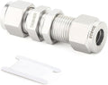 TAISHER 1PCS 304 Stainless Steel Thru-Bulk Bulkhead Compression Tube Pipe Fitting Connector, 3/8" Tube OD x 3/8" Tube OD Straight Adapter