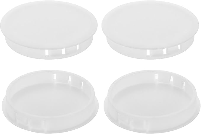 uxcell 4Pcs Plastic Hole Plugs, 55mm(2-3/16") Flush Type Panel Plugs, Round Snap Knockout Locking Plugs for Furniture Insert End Caps Panels, White