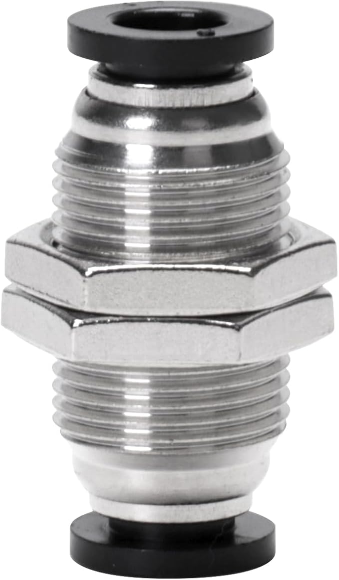 Bulkhead Union Push to Connect Tube Fitting 6mm Tube OD Double Threaded (5 Packs)