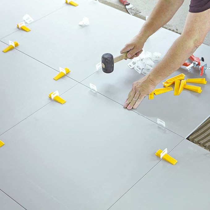 1/8 Inch Tile Leveling System Kit - 600 Spacers & 200 Reusable Wedges with Floor Tiles Pliers - Professional Stone & Ceramic Tile Installation Tools(200+600, 1/8)