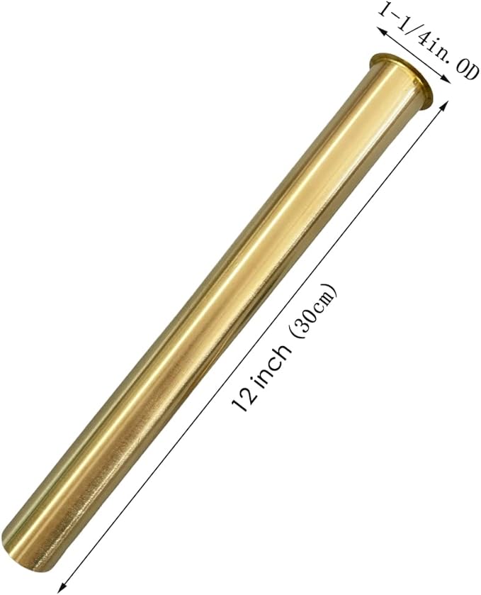 Flanged Sink Tailpiece 1-1/4 in. OD, 12 inch Brass Extension Tube for Trap with Nut and Rubber, Drain Connections