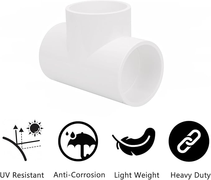 3Pack 3 Way 2" PVC Tee Pipe Fittings Adapter (Socket x Socket x Socket) Furniture Grade SCH40 2 Inch PVC Elbow Pipe Connector for DIY PVC Shelf Garden Support Structure Storage Frame