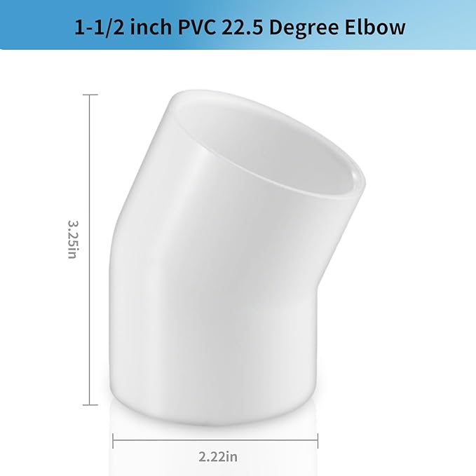 1-1/2 Inch 22.5 Degree PVC Elbow Pipe Fitting, 1-1/2" PVC Corner Adapter SCH40 Furniture Build Grade, for Home Sewer Plumbing Water Line, White 2 Pack