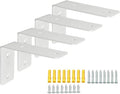Alise Floating Shelf Brackets Heavy Duty L-Shaped Wall Brackets - White Angle Corner Braces for Shelves, Stainless Steel Reinforced Shelf Support Bracket for Wooden Boards 5x3.4 Inch,Pack of 4