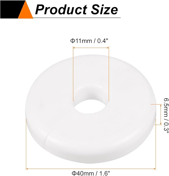HARFINGTON 2pcs Wall Split Flange 11mm/0.4" Self-Adhesive Plumbing Cover Plates ABS Plastic Round Escutcheon Plate Buckle Design for Water Pipe Bathroom Kitchen Decoration, White