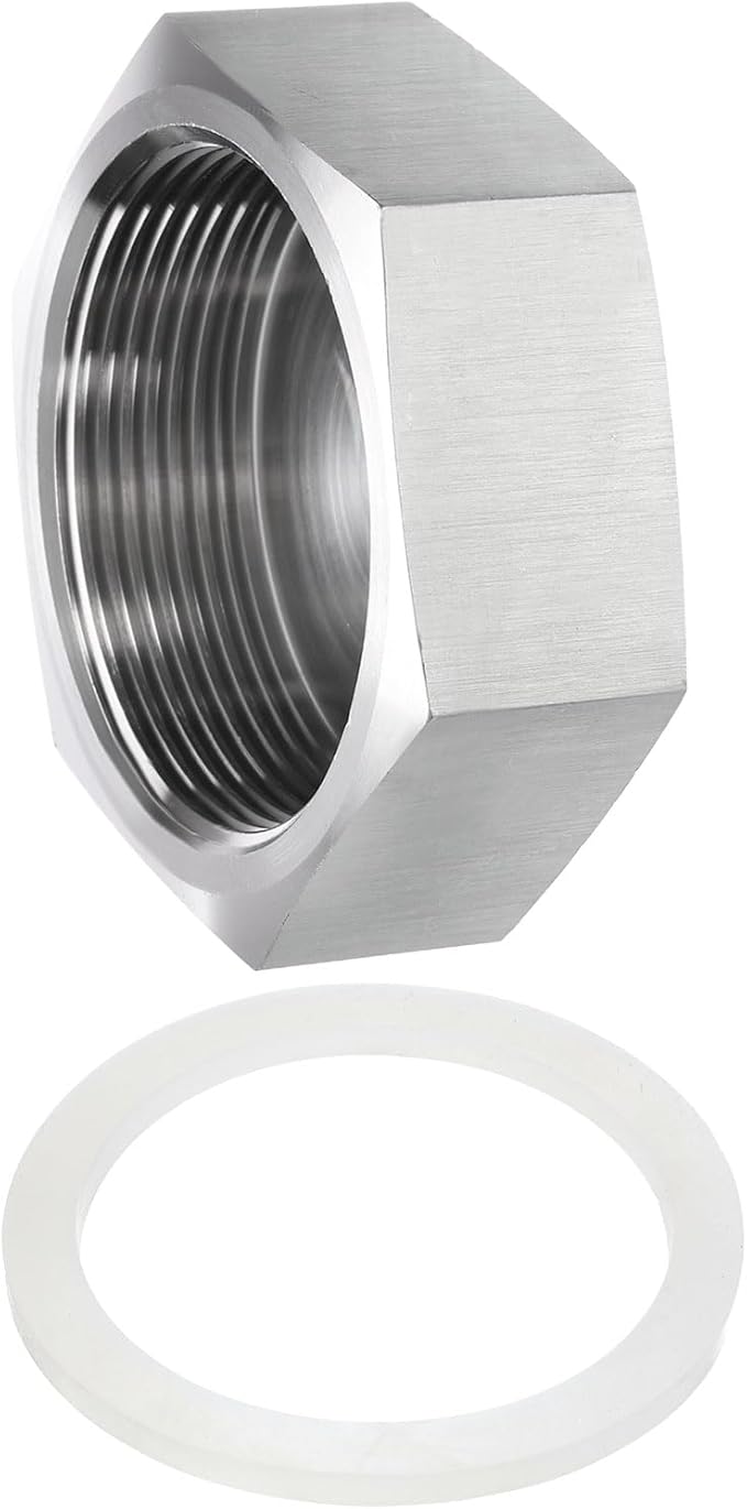 uxcell 1pcs Hex End Cap 304 Stainless Steel Nut with Washer, PT 2" Female Thread Pipe Fitting, Gas Line Water Line Stop Valve Cap Tubing Ends for Plumbing Fittings, Silver Tone