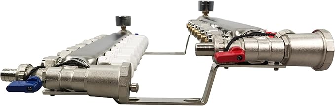 8 Branch PEX Radiant Floor Heating Manifold Set Floor Heating Water Distributor 1/2" Pipe Adapter 304 Stainless Steel and Brass, for Heating Systems