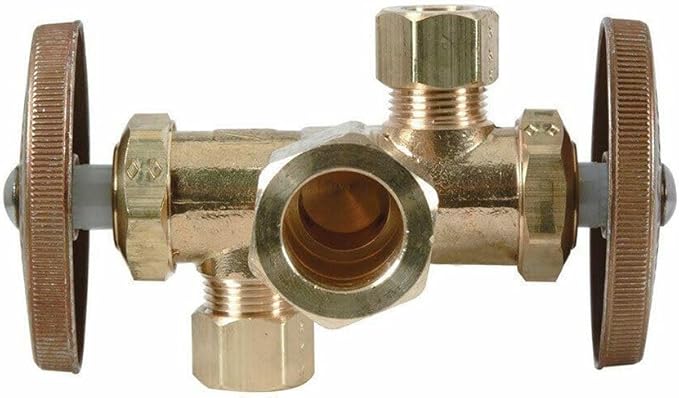 Replacement 5/8 Inch Comp x 3/8 Inch Comp x 1/4 Inch Comp Dual Outlet & Dual Shut Off Multi Turn Angle Stop Valve for PrimeX 82024