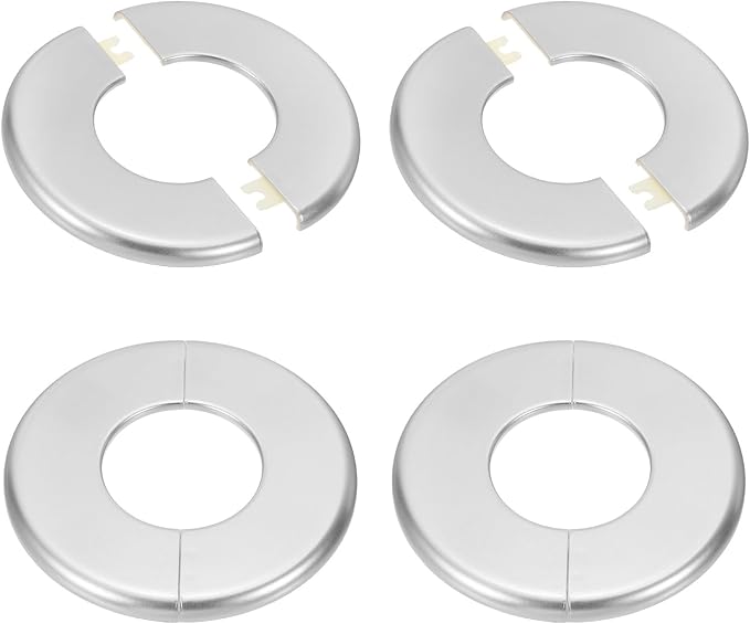 PATIKIL Wall Split Flange 115mm / 4.5" OD, 4 Pcs Round Escutcheon Plate Cover PPR Plumbing Cover Plates with Self-Adhesive Tape for 51mm / 2" Dia Water Pipe Faucet, Silver