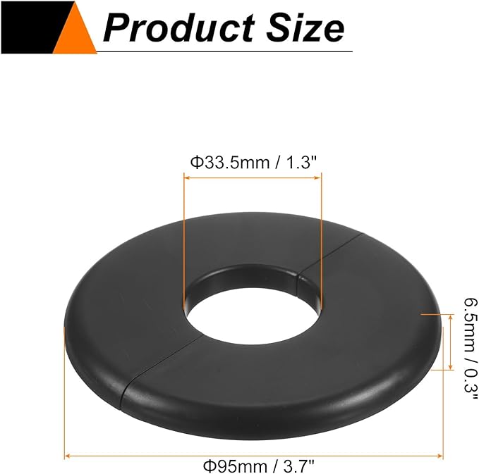 HARFINGTON 2pcs Wall Split Flange 33.5mm/1.3" Self-Adhesive Plumbing Cover Plates ABS Plastic Round Escutcheon Plate Buckle Design for Water Pipe Bathroom Kitchen Decoration, Black