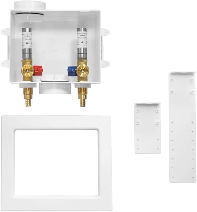 EFIELD MH Washing Machine Outlet Box, 1/2" PEX Inlet, 3/4" MHT Outlet, Brass Ball Valve, Stainless Steel Water Hammer Arrestor, White,(WM007)