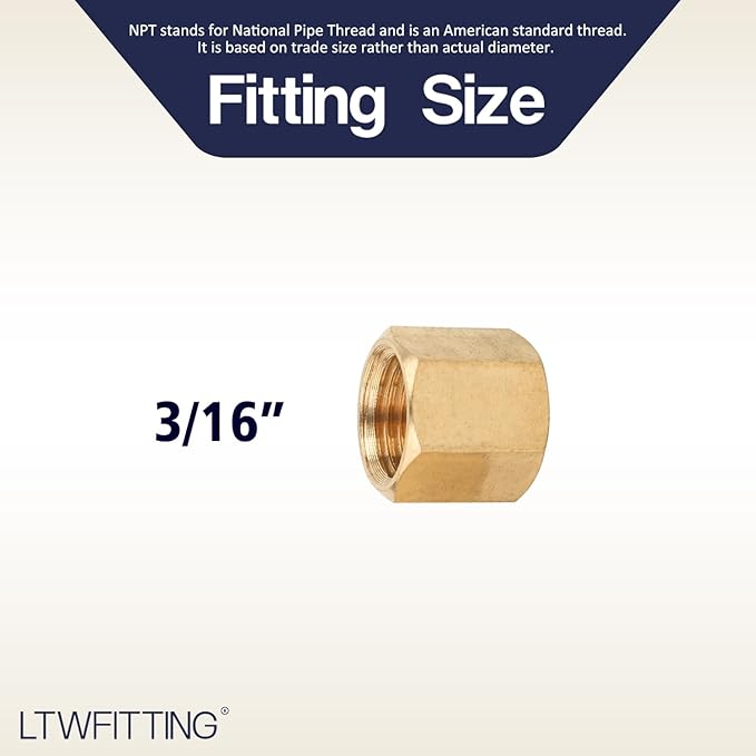 LTWFITTING 3/16-Inch Brass Compression Nut,Brass Compression Fitting(Pack of 150)