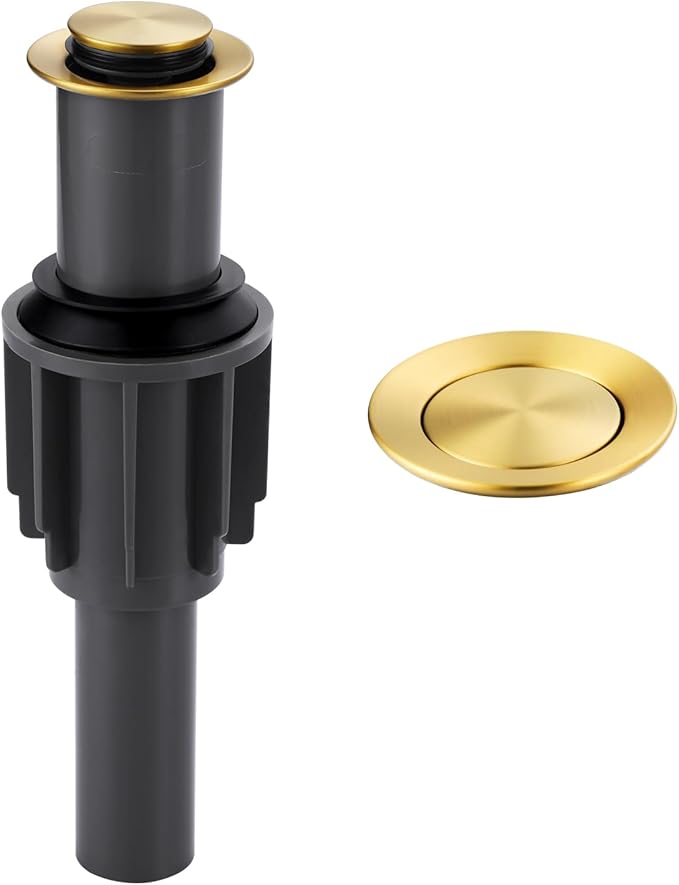 ALEASHA Pop Up Sink Drain Without Overflow, Bathroom Sink Drain Vessel Sink Stopper Pop Up Sink Drain Stopper, Pop Up Drain for Bathroom Sink Drain Strainer for Hair Catcher, Brushed Golden