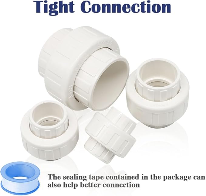 4PCS 1 Inch Slip PVC Union Coupling Pipe Fittings Socket to Socket 1" PVC Union Coupling Pipe Adapter Connector EPDM O-Ring SCH40 HE065-1