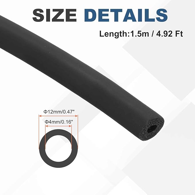 1/6" ID Pipe Insulation Foam Tube, EPDM Pipe Cover 4/9" OD Wrap Roll Bar Tubing 4.9FT Long - Insulation Freeze Heat Preservation for Guitar Stand/AC Units/Exercise Machine