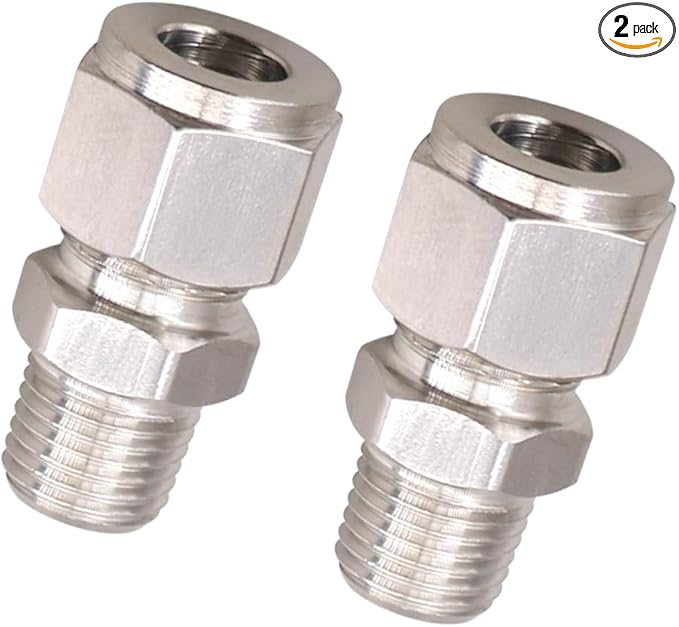 Stainless Steel 304 Compression Fitting to connect 3/8 inch OD tube x 1/4 NPT Male thread Coupler, for brass copper stainless steel tubing (2 pcs)