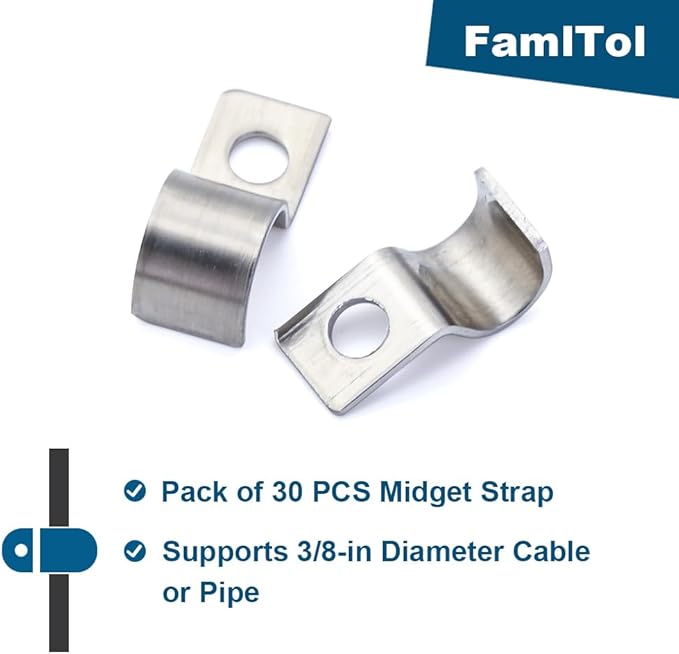 One-Hole Unilateral Pipe Clamps Conduit Fitting Clips Saddle Clamps Instrument Line/Wire/Gas Pipe Cable Clamp Fixed Clips | OD 3/8" | 30 Pcs