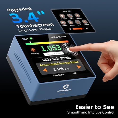 Airthereal Touchscreen Radon Detector, Professional Grade, Real-Time Data