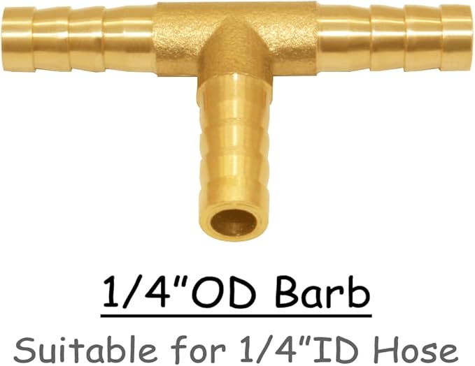 3PCS Solid Brass 1/4"OD Barb Tee Splicer Mender Hose Barb Fitting 3-Way Union Intersection for Water/Oil/Gas