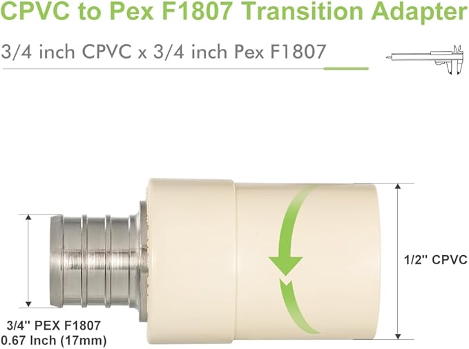 10 Pack 3/4" Pex x 3/4" CPVC Transition Adapter Heavy Duty Brass Barb PEX Fittings for for PEX-B and cPVC Pipe Connection,Lead-Free Brass NSF/ANSI 61 NSF 372 Certificate, ASTM F1807