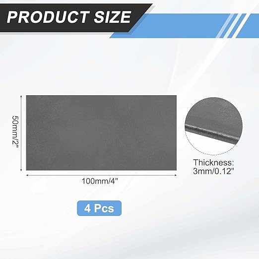 MECCANIXITY 4pcs 1/8"(3mm) x2 x4 Steel Plate, Black Hot Rolled A36 Steel Sheet Plate Base, Square Weldable Metal Discs for Industrial Construction Structural Support