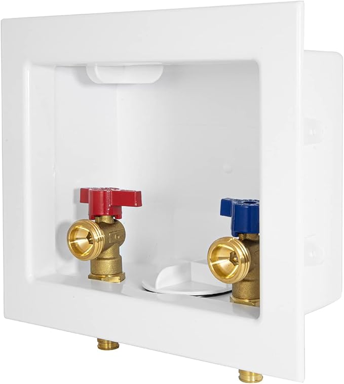 EFIELD Washing Machine Outlet Box, 1/2" Pex-A F1960 Expansion Fitting Connection x 3/4" MHT Connection, Center Drain with Brass 1/4 Turn Valves Installed,(WM003)